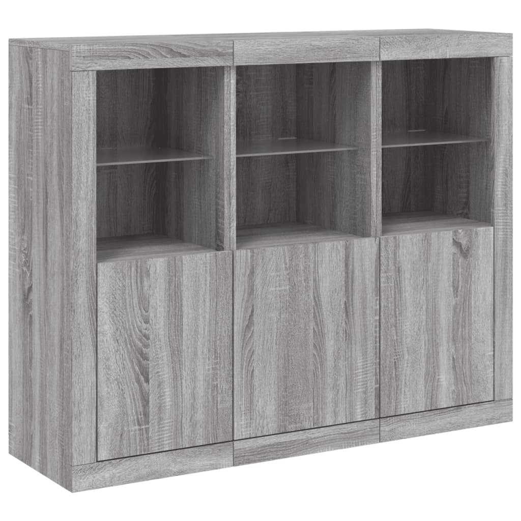 Sideboards with LED Lights 3 pcs Grey Sonoma Engineered Wood